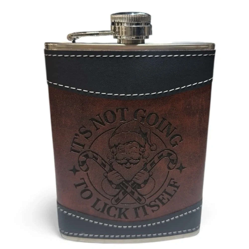 Engraved LEATHER/STAINLESS FLASK 8oz